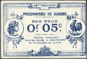 Bon de 0,05 franc - 15�me R�gion - Prisonniers de Guerre - Marseille (Bouches-du-Rh�ne - 13) - face