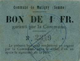Bon de 1 franc - Commune de Matigny