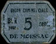 Bon de 5 centimes - Union Commerciale de Moissac - Carton bleu - cadre trait plein - face