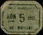 Bon de 5 centimes - Union Commerciale de Moissac - Carton vert - cadre trait pointillé - face