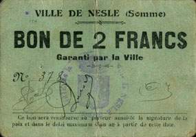 Bon de 2 francs - Garanti par la Ville - Ville de Nesle