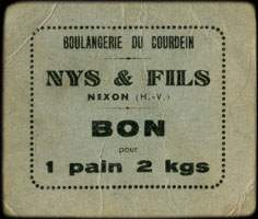 Bon pour 1 pain 2 kgs - Boulangerie du Courdein - Nys & Fils - Nexon (H.-V.)