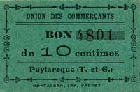 Bon pour 10 centimes - Num�ro 4801 - Union des Commer�ants - Puylaroque