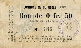 Bon de 0,50 franc - Commune de Quiv�res (Somme - 80)