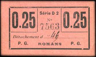 D�p�t de Prisonniers de Guerre de Romans - 0,25 (franc) - S�rie D 2 - n� 7563 - D�tachement 46 - face