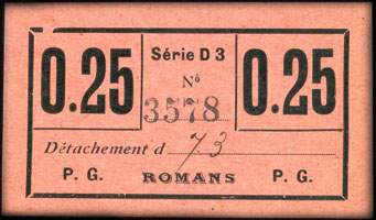D�p�t de Prisonniers de Guerre de Romans - 0,25 (franc) - S�rie D 3 - n� 3578 - D�tachement 73 - face