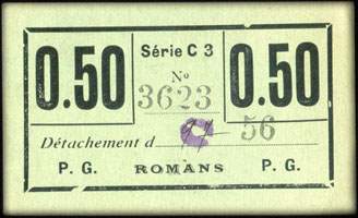 D�p�t de Prisonniers de Guerre de Romans - 0,50 (franc) - S�rie C 3 - n� 3623 - D�tachement 73 - Avec cachet du Commandant au dos (cachet&nbsp;bleu&nbsp;type&nbsp;1) - face