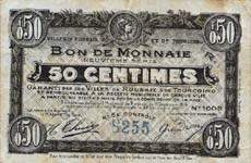 Billet des villes de Roubaix et de Tourcoing - 50 centimes - Neuvi�me s�rie - n�8255 - avers