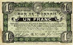 Billet des villes de Roubaix et de Tourcoing - 1 franc - Septi�me s�rie - n�1518 - avers