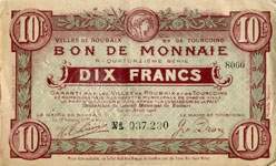 Billet des villes de Roubaix et de Tourcoing - 10 francs - quatorzi�me s�rie - 8060 - n�037.230 - avers