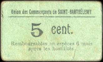 Bon de 5 centimes - Union des Commerçants de Saint-Barthélemy - Saint-Barthélemy (Lot-et-Garonne - département 47) - face