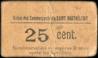 Bon de 25 centimes - Union des Commerçants de Saint-Barthélemy - Saint-Barthélemy (Lot-et-Garonne - département 47) - face