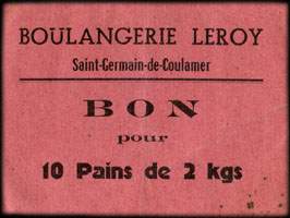 Bon pour 10 Pains de 2 kgs - Boulangerie Leroy - Saint-Germain-de-Coulamer (Mayenne - 53) - face