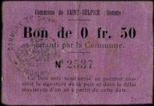 Bon de 0,50 franc garanti par la Commune - Commune de Saint-Sulpice (Somme) - face