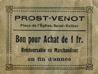 Bon pour Achat de 1 franc - Prost-Venot - Place de l'Eglise, Saint-Vallier (Saône-et-Loire - 71) - face