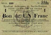 Bon de 1 franc - décision de l'Assemblée Générale du 26 février 1916 - Syndicat Ardennais de Ravitaillement - Sedan - face