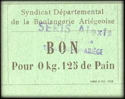 Bon pour 0 kg. 125 de Pain - Seris Alexis - Boulangerie - Syndicat D�partemental de la Boulangerie Ari�geoise - Tarascon-sur-Ari�ge (Ari�ge - 09) - face