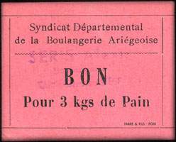 Bon pour 3 kgs de Pain - Seris Alexis - Boulangerie - Syndicat D�partemental de la Boulangerie Ari�geoise - Tarascon-sur-Ari�ge (Ari�ge - 09) - face