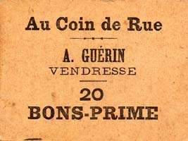 Bon de 20 bons-prime - A.Guérin - Au Coin de Rue - Vendresse (Ardennes - département 08) - face