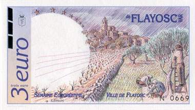 Billet de 3 euro 1996 - Ville de Flayosc - Semaine europ�enne - face