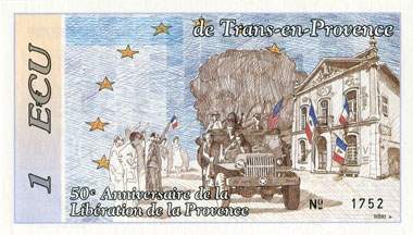 Billet de 1 Ecu Trans-en-Provence - 50e Anniversaire de la Libération de la Provence - face