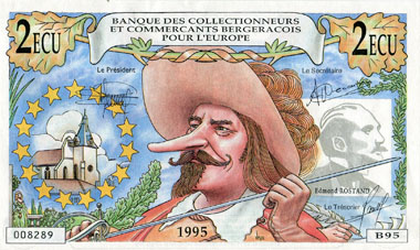Billet de 2 ecu (14 francs) 1995 n� 008289 - Banque des collectionneurs et des commer�ants bergeracois pour l'Europe - face