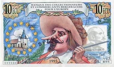 Billet de 10 ecu (70francs) 1995 - Banque des collectionneurs et des commer�ants bergeracois pour l'Europe - face
