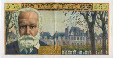 Billet de 5 francs VICTOR HUGO - Du 5 mars 1959 au 5 novembre 1965 - dos