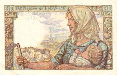 Billet de 10 francs MINEUR - Du 11 septembre 1941 au 30 juin 1949 - dos