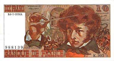 Billet de 10 francs BERLIOZ - Du 23 novembre 1972 au 31 janvier 1979 - face