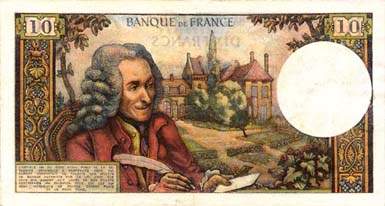 Billet de 10 francs VOLTAIRE - Du 4 janvier 1963 au 6 d�cembre 1973 - dos