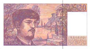 Billet de 20 francs DEBUSSY � fil de s�curit� - De 1990 � 1993 - dos