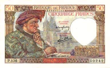 Billet de 50 francs JACQUES COEUR - Du 13 juin 1940 au 15 mai 1942 - face