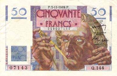 Billet de 50 francs LE VERRIER - Du 14 mars 1946 au 7 juin 1951 - face