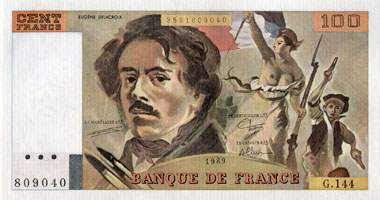Billet de 100 francs DELACROIX modifi� - De 1978 � 1989 - face