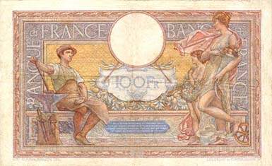 Billet de 100 francs MERSON modifi� - Du 9 septembre 1937 au 14 sept. 1939 - dos