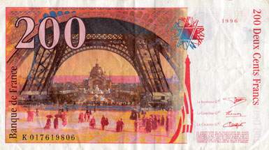Billet de 200 francs EIFFEL - De 1995 à 1999 - dos
