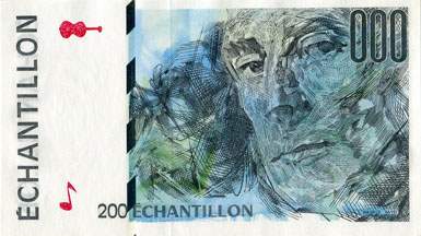 Billet de 200 francs MAURICE RAVEL - Billet échantillon servant au calage des distributeurs de billets - face