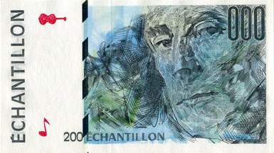 Billet de 200 francs MAURICE RAVEL - Billet �chantillon servant au calage des distributeurs de billets - face