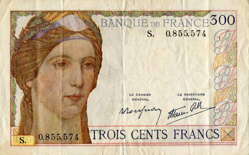 Billet de 300 francs type 1938 - Emis du 6 octobre 1938 au 9 f�vrier 1939 - face