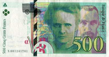 Billet de 500 francs PIERRE ET MARIE CURIE - De 1994 � 2000 - face