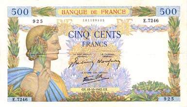 Billet de 500 francs LA PAIX - Du 4 janvier 1940 au 19 avril 1945 - face