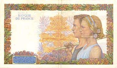 Billet de 500 francs LA PAIX - Du 4 janvier 1940 au 19 avril 1945 - dos