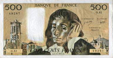 Billet de 500 francs LA PAIX - Du 4 janvier 1940 au 19 avril 1945 - face