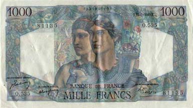 Billet de 1000 francs MINERVE ET HERCULE - Du 12 avril 1945 au 29 juin 1950 - recto