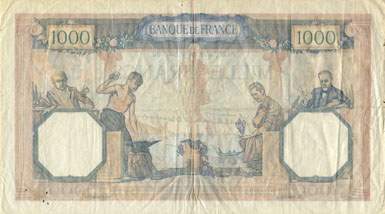 Billet de 1000 francs CERES ET MERCURE modifi� - Du 8 juillet 1937 au 18 juillet 1940 - dos