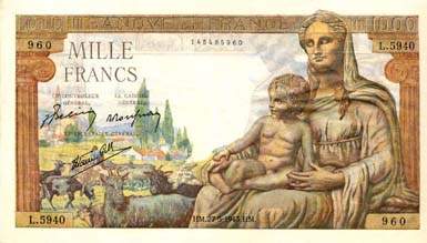 Billet de 1000 francs DEMETER - Du 28 mai 1942 au 6 avril 1944 - face