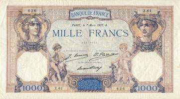 Billet de 1000 francs CERES ET MERCURE - Du 11 février 1927 au 30 juin 1937 - face