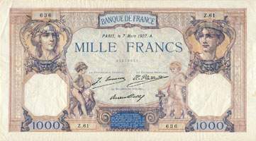 Billet de 1000 francs CERES ET MERCURE - Du 11 f�vrier 1927 au 30 juin 1937 - face