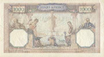 Billet de 1000 francs CERES ET MERCURE - Du 11 février 1927 au 30 juin 1937 - dos